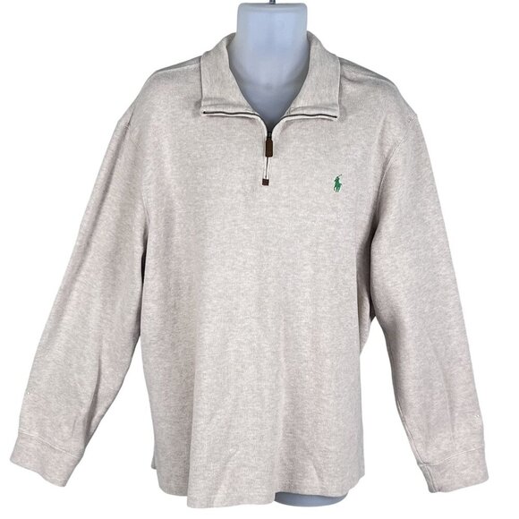Polo Ralph Lauren Mens XXL Tan Rib Mockneck 1/4 Zip Pullover Old Money Timeless - Picture 2 of 16